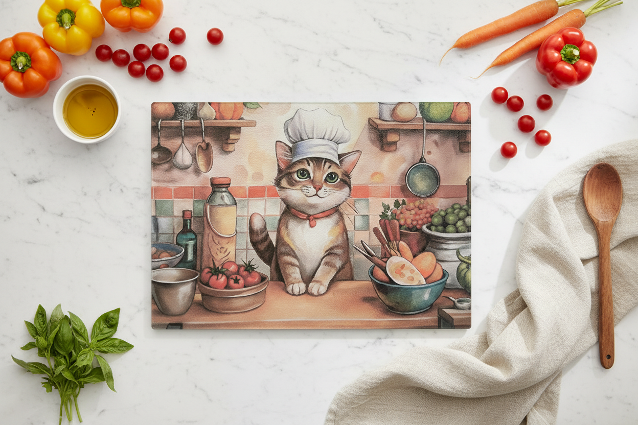 Chef Cat Glass Cutting Board